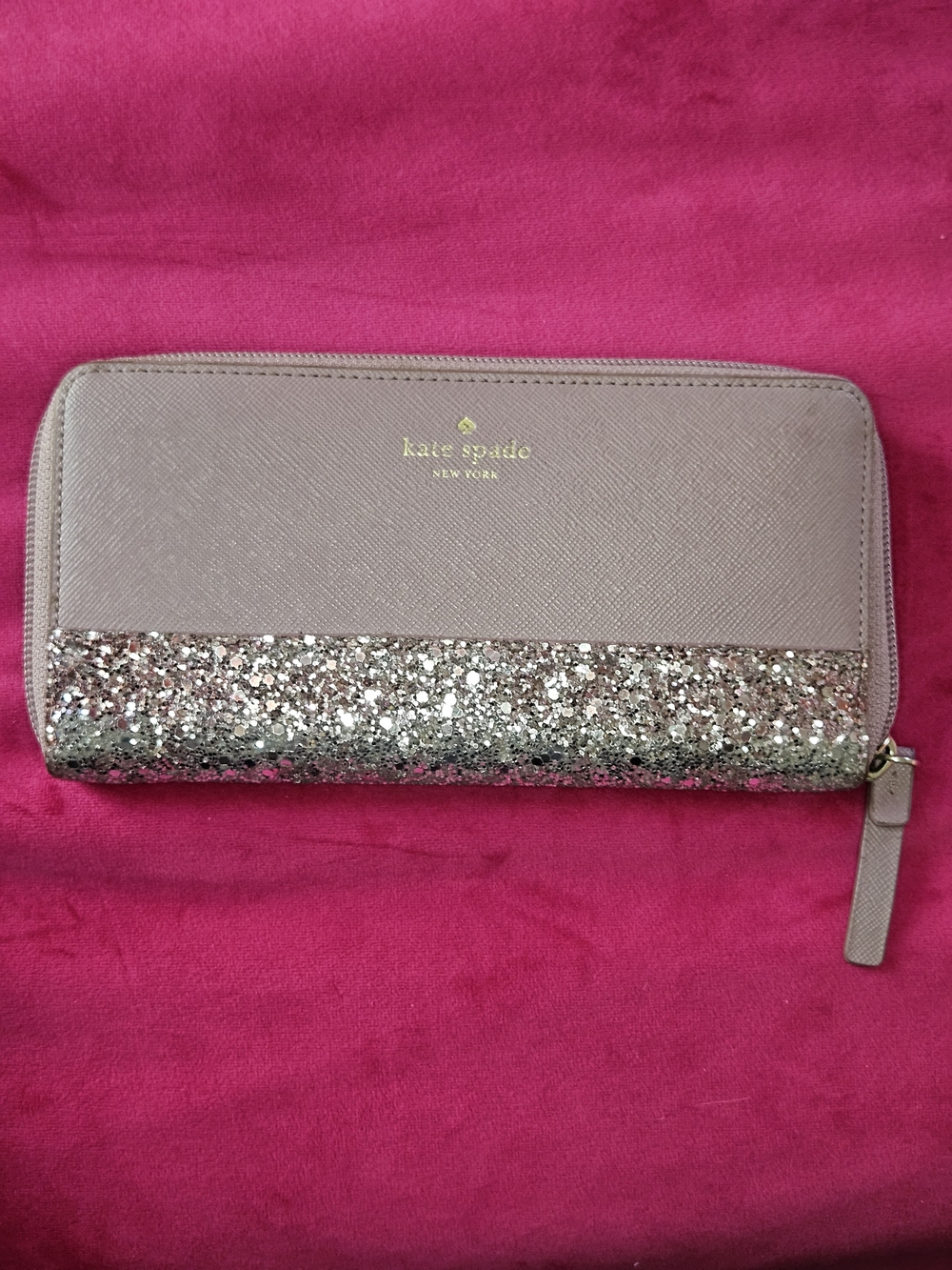 Kate Spade New York Dusty Rosy Glitter Zip-Around Wallet